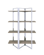 72" Natural And Silver Metal and Wood Four Tier Etagere Bookcase