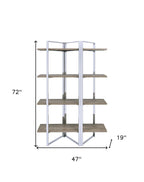 72" Natural And Silver Metal and Wood Four Tier Etagere Bookcase