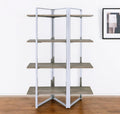 72" Natural And Silver Metal and Wood Four Tier Etagere Bookcase