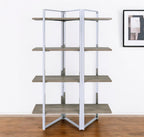 72" Natural And Silver Metal and Wood Four Tier Etagere Bookcase