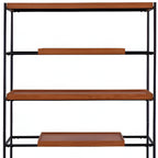 70" Oak And Black Metal and Wood Six Tier Etagere Bookcase