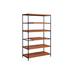 70" Oak And Black Metal and Wood Six Tier Etagere Bookcase