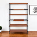 70" Oak And Black Metal and Wood Six Tier Etagere Bookcase