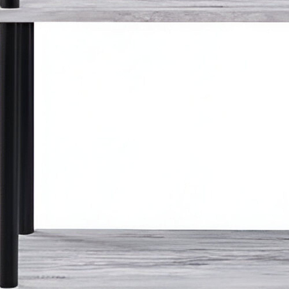 44" Antiqued White And Black Distressed Metal and Wood Four Tier Etagere Bookcase