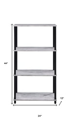 44" Antiqued White And Black Distressed Metal and Wood Four Tier Etagere Bookcase