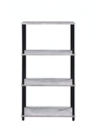 44" Antiqued White And Black Distressed Metal and Wood Four Tier Etagere Bookcase