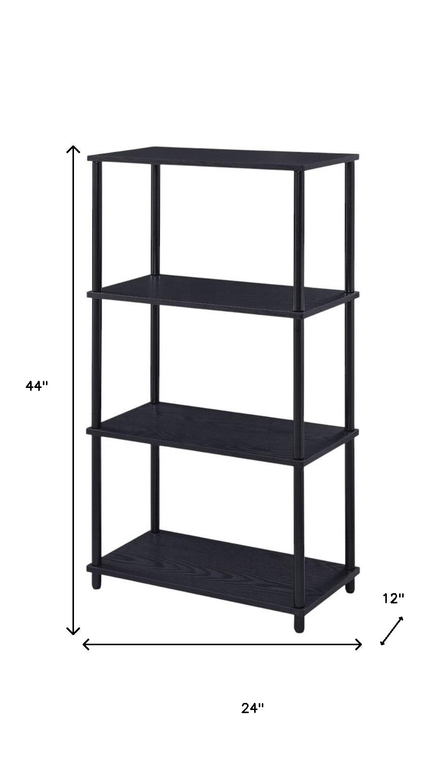44" Black Metal and Wood Four Tier Etagere Bookcase
