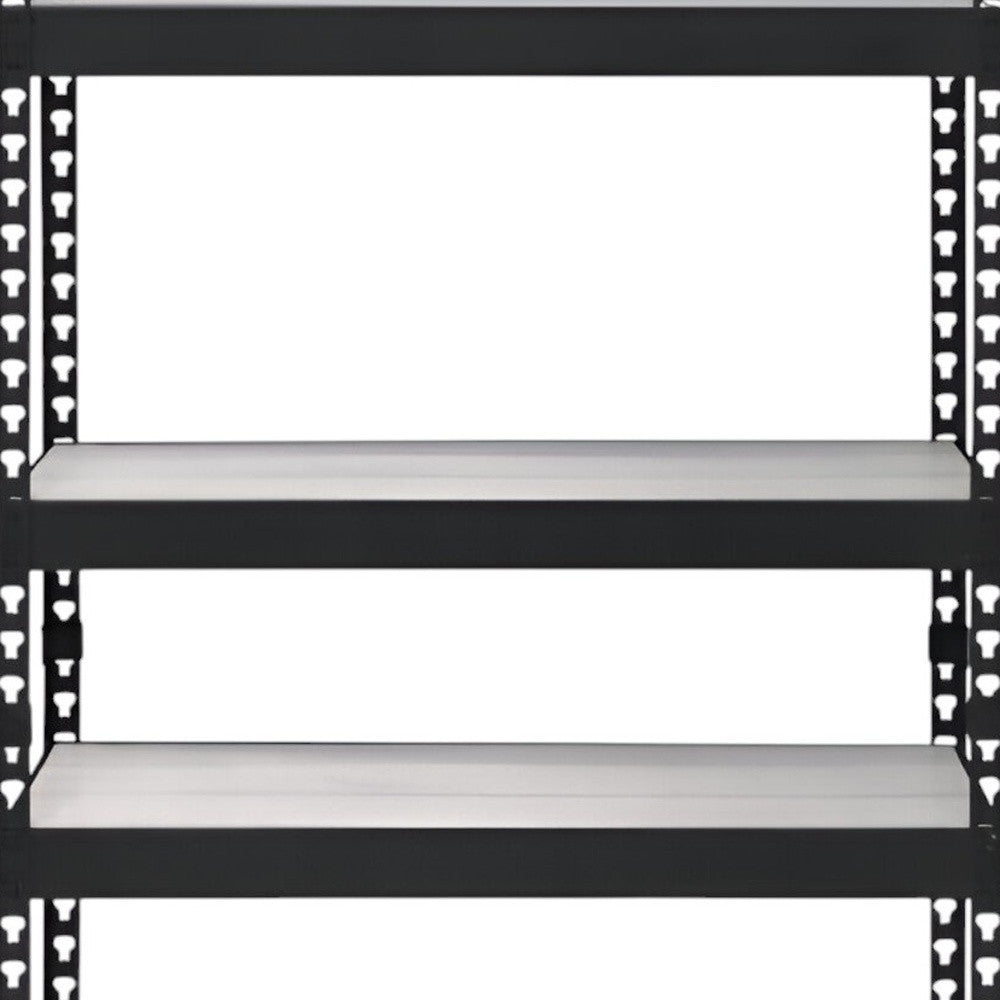 48" Black And Natural Metal and Wood Adjustable Four Tier Bookcase