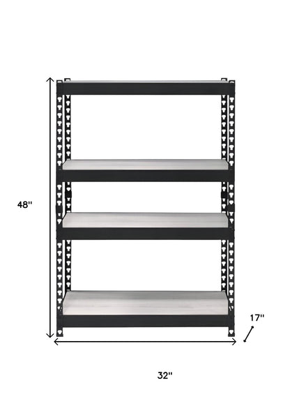48" Black And Natural Metal and Wood Adjustable Four Tier Bookcase