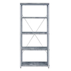 54" Gray And Silver Metal and Wood Four Tier Etagere Bookcase