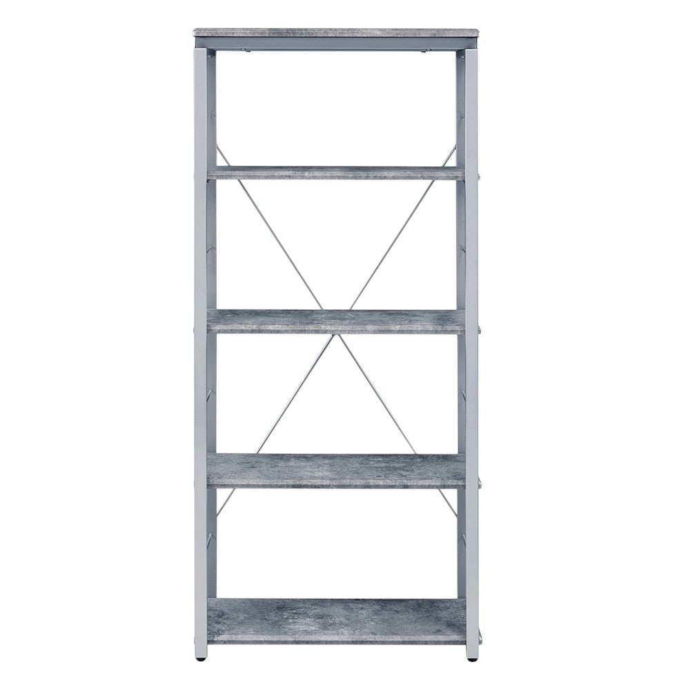 54" Gray And Silver Metal and Wood Four Tier Etagere Bookcase