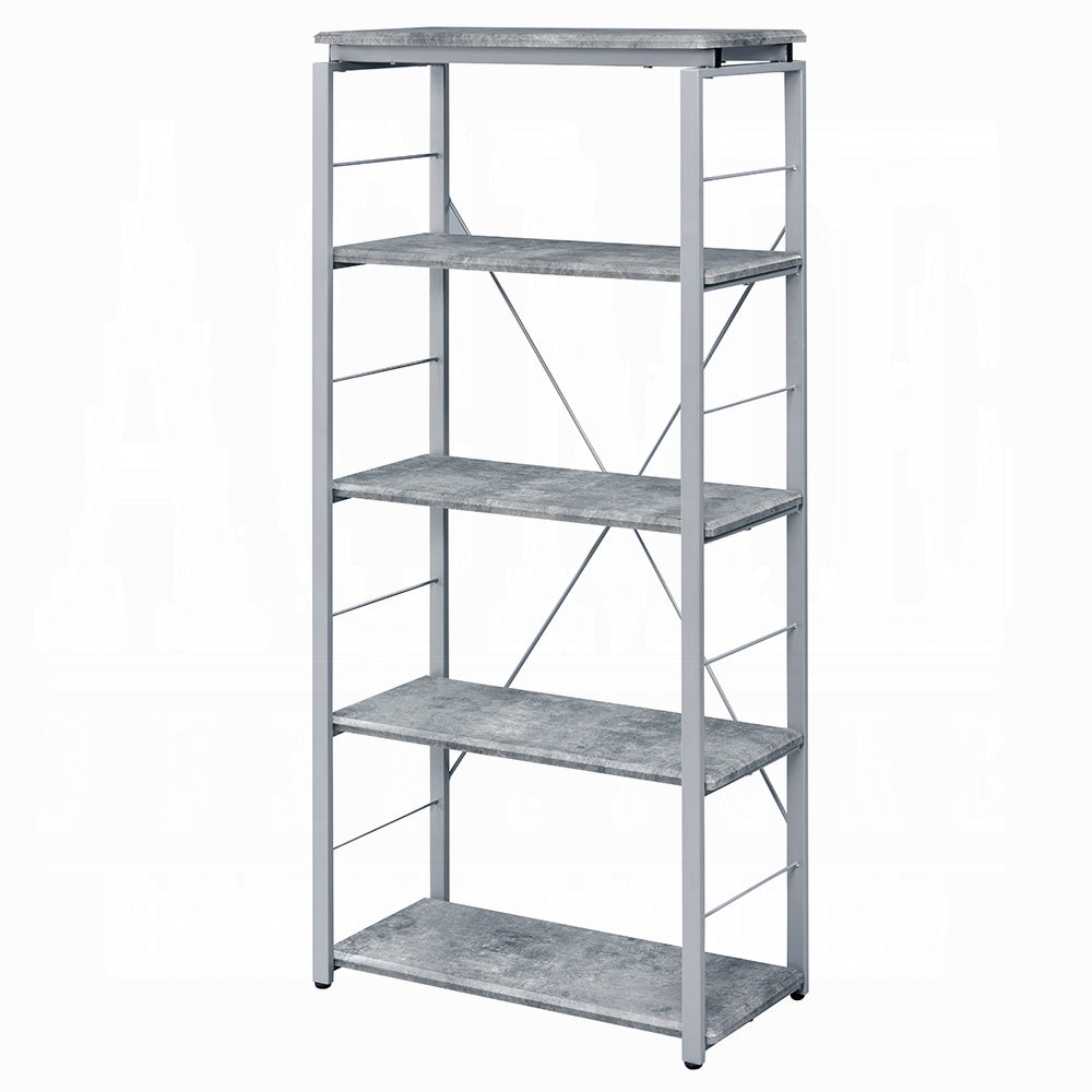 54" Gray And Silver Metal and Wood Four Tier Etagere Bookcase