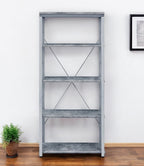 54" Gray And Silver Metal and Wood Four Tier Etagere Bookcase