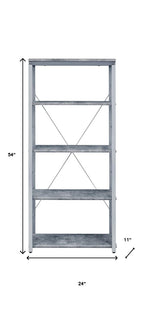 54" Gray And Silver Metal and Wood Four Tier Etagere Bookcase