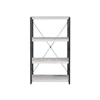 43" Antiqued White And Black Metal and Wood Four Tier Etagere Bookcase