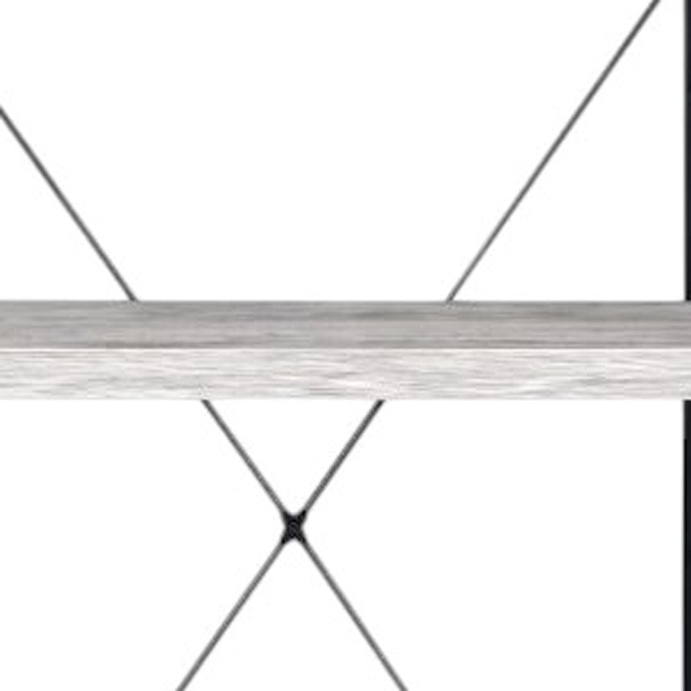 43" Antiqued White And Black Metal and Wood Four Tier Etagere Bookcase