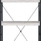 43" Antiqued White And Black Metal and Wood Four Tier Etagere Bookcase