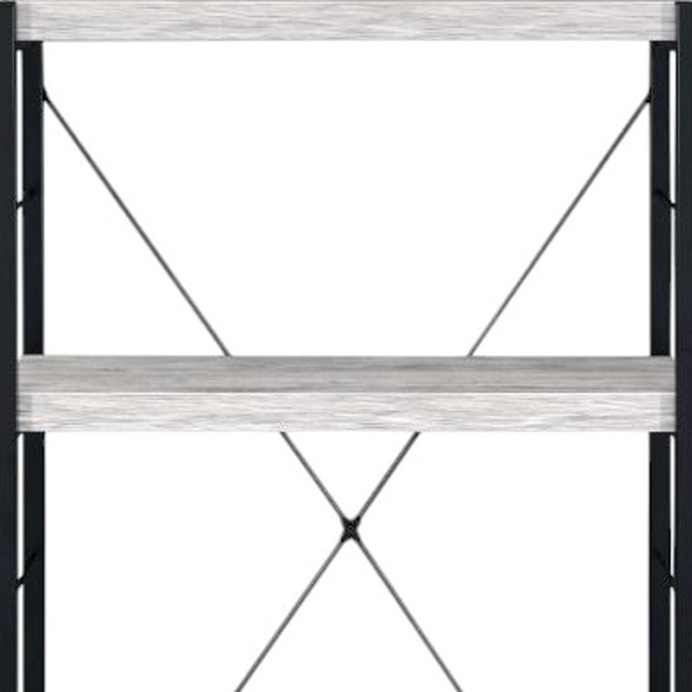 43" Antiqued White And Black Metal and Wood Four Tier Etagere Bookcase
