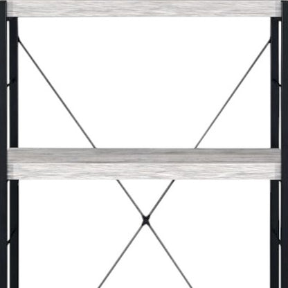 43" Antiqued White And Black Metal and Wood Four Tier Etagere Bookcase
