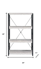 43" Antiqued White And Black Metal and Wood Four Tier Etagere Bookcase