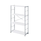 42" White And Silver Metal and Wood Four Tier Etagere Bookcase