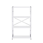 42" White And Silver Metal and Wood Four Tier Etagere Bookcase
