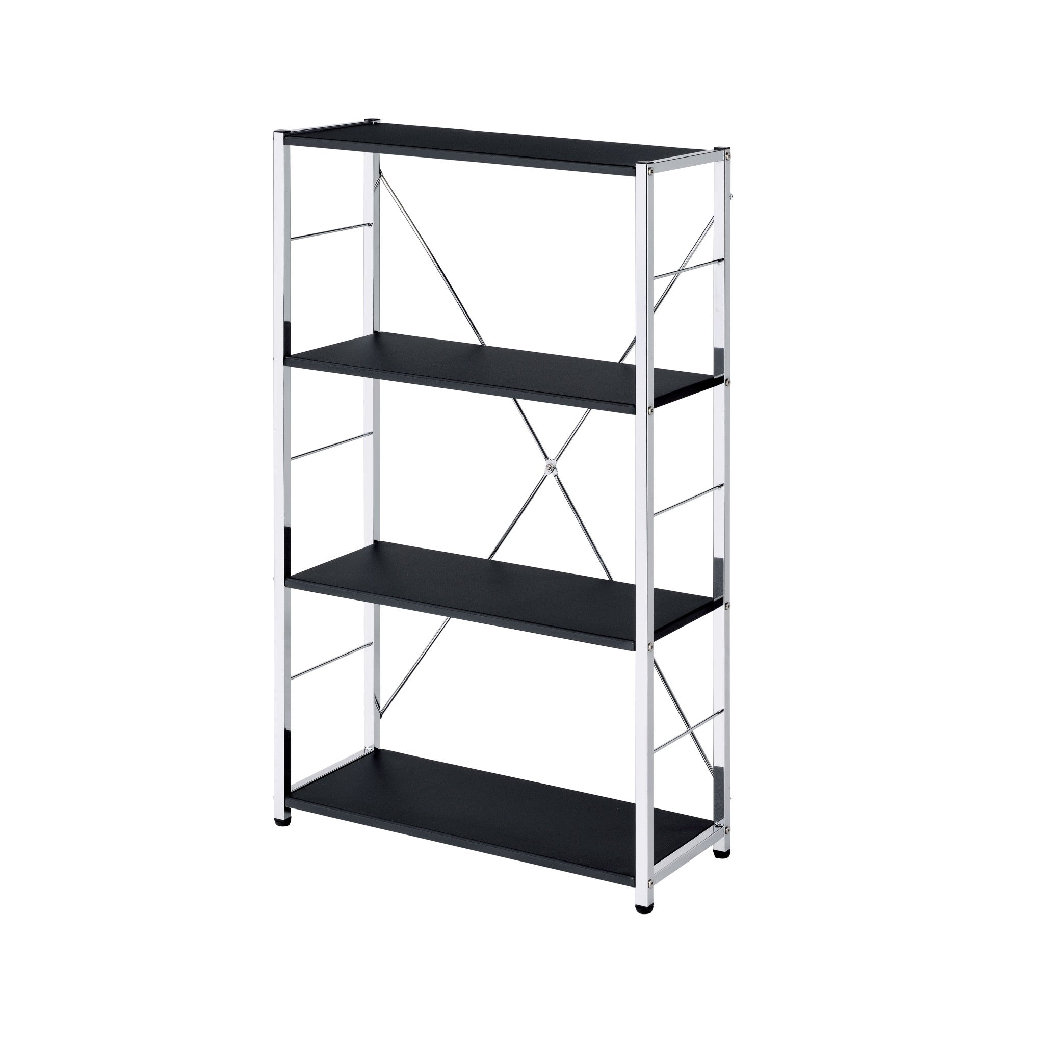 42" Black And Silver Metal and Wood Four Tier Etagere Bookcase