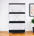 42" Black And Silver Metal and Wood Four Tier Etagere Bookcase
