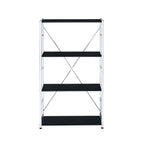 42" Black And Silver Metal and Wood Four Tier Etagere Bookcase