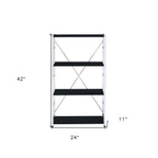 42" Black And Silver Metal and Wood Four Tier Etagere Bookcase