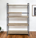 65" Natural And Black Metal and Wood Five Tier Etagere Bookcase