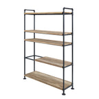 65" Natural And Black Metal and Wood Five Tier Etagere Bookcase