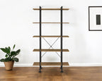 73" Brown And Black Metal Five Tier Etagere Bookcase