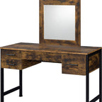 47" Black Mirrored Vanity Table with Mirror With Four Drawers