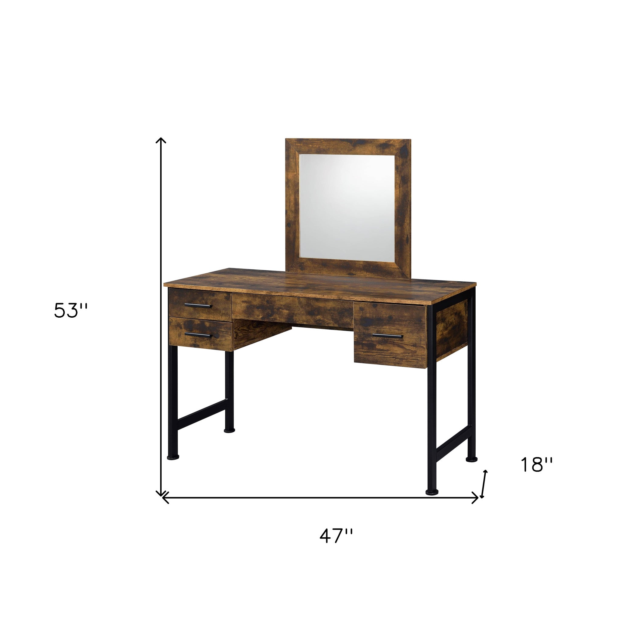 47" Black Mirrored Vanity Table with Mirror With Four Drawers