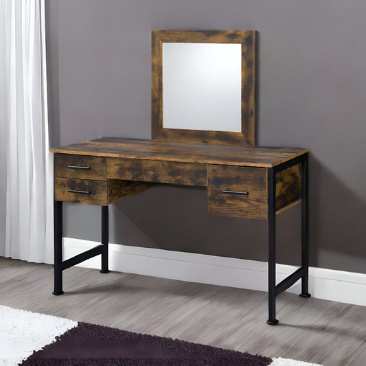 47" Black Mirrored Vanity Table with Mirror With Four Drawers