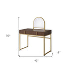 42" Gold Mirrored Vanity Table with Mirror With Two Drawers