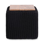 16" Black Cotton Blend Pouf Ottoman