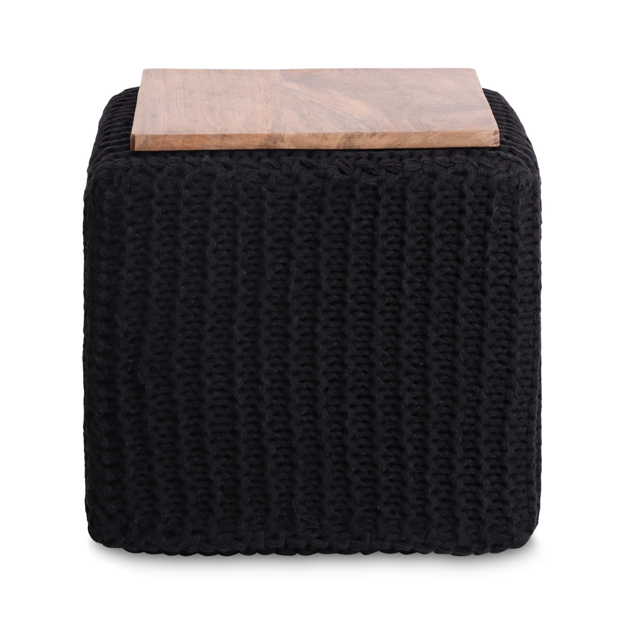 16" Black Cotton Blend Pouf Ottoman