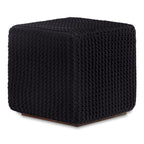 16" Black Cotton Blend Pouf Ottoman