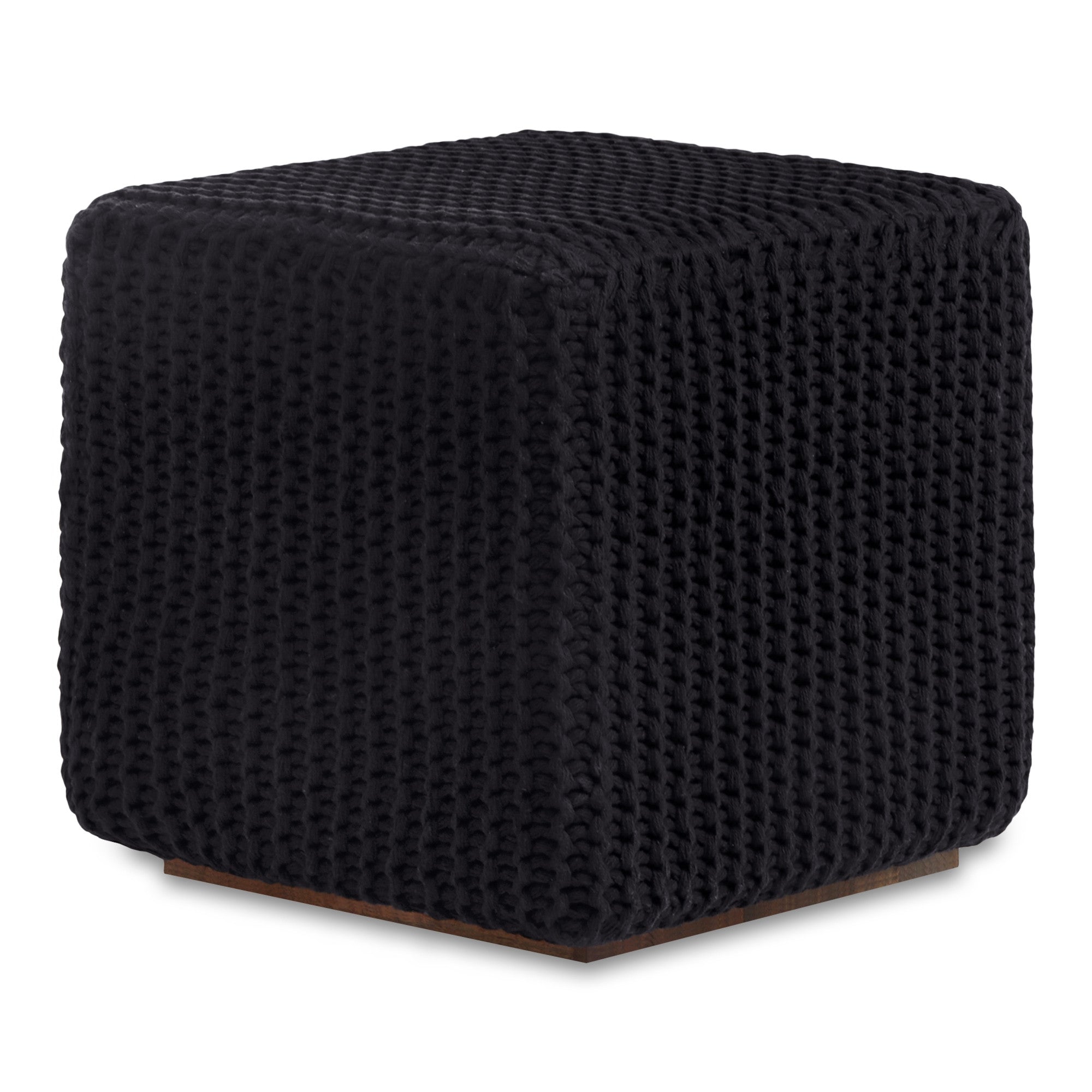 16" Black Cotton Blend Pouf Ottoman