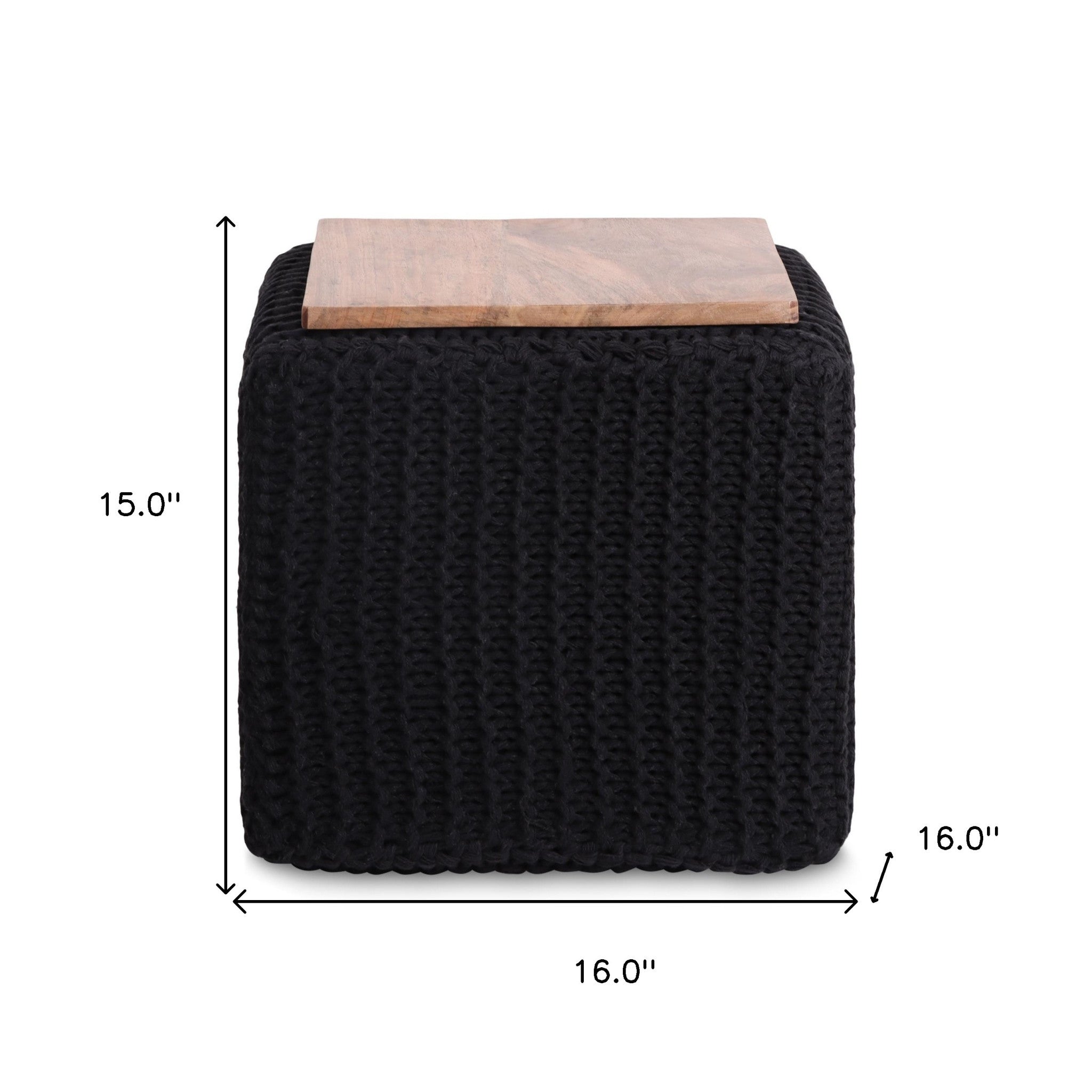 16" Black Cotton Blend Pouf Ottoman