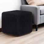16" Black Cotton Blend Pouf Ottoman