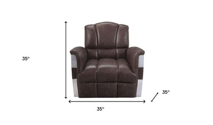 35" Brown Top Grain Leather Patchwork Club Chair