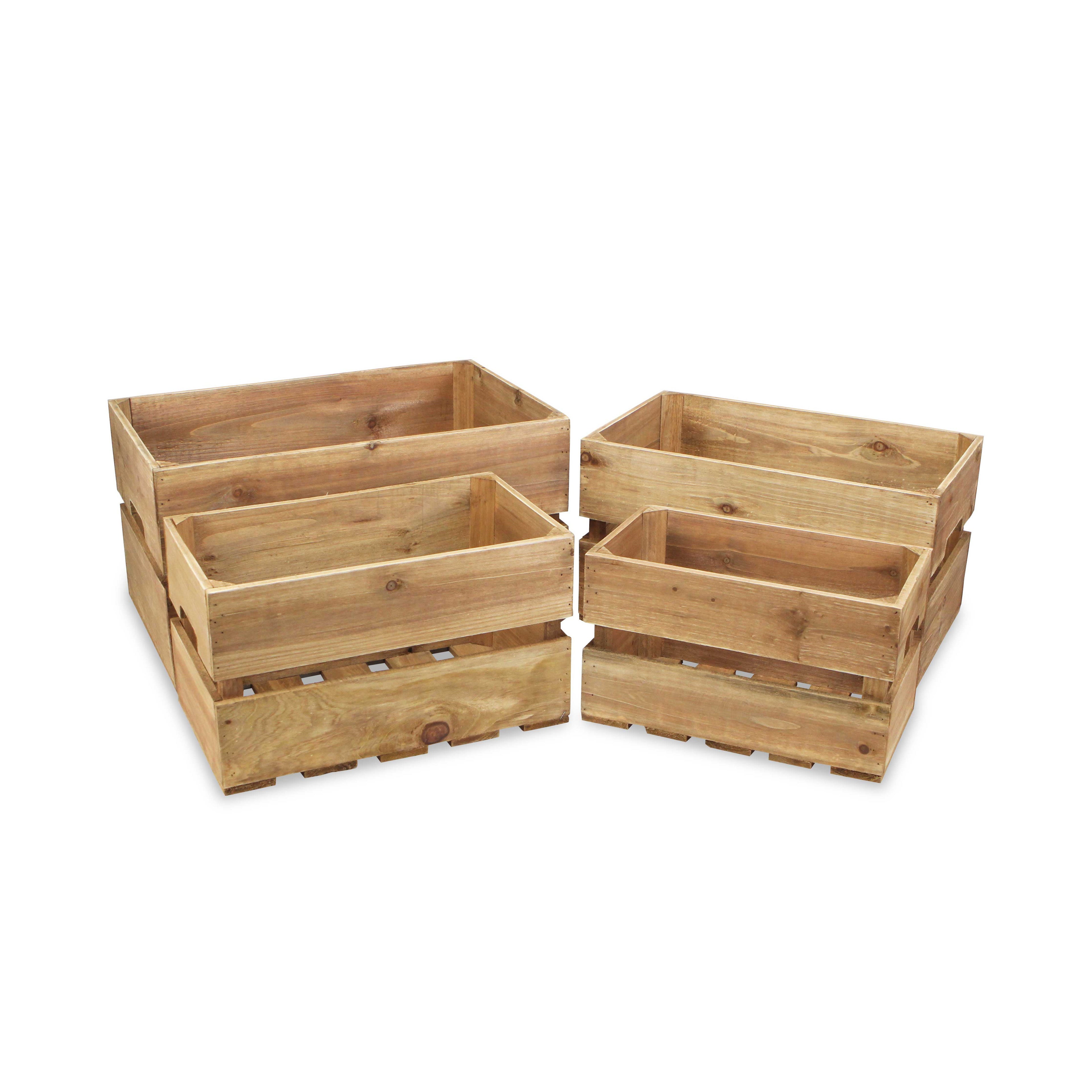 Set of Four Brown Solid Wood Crate