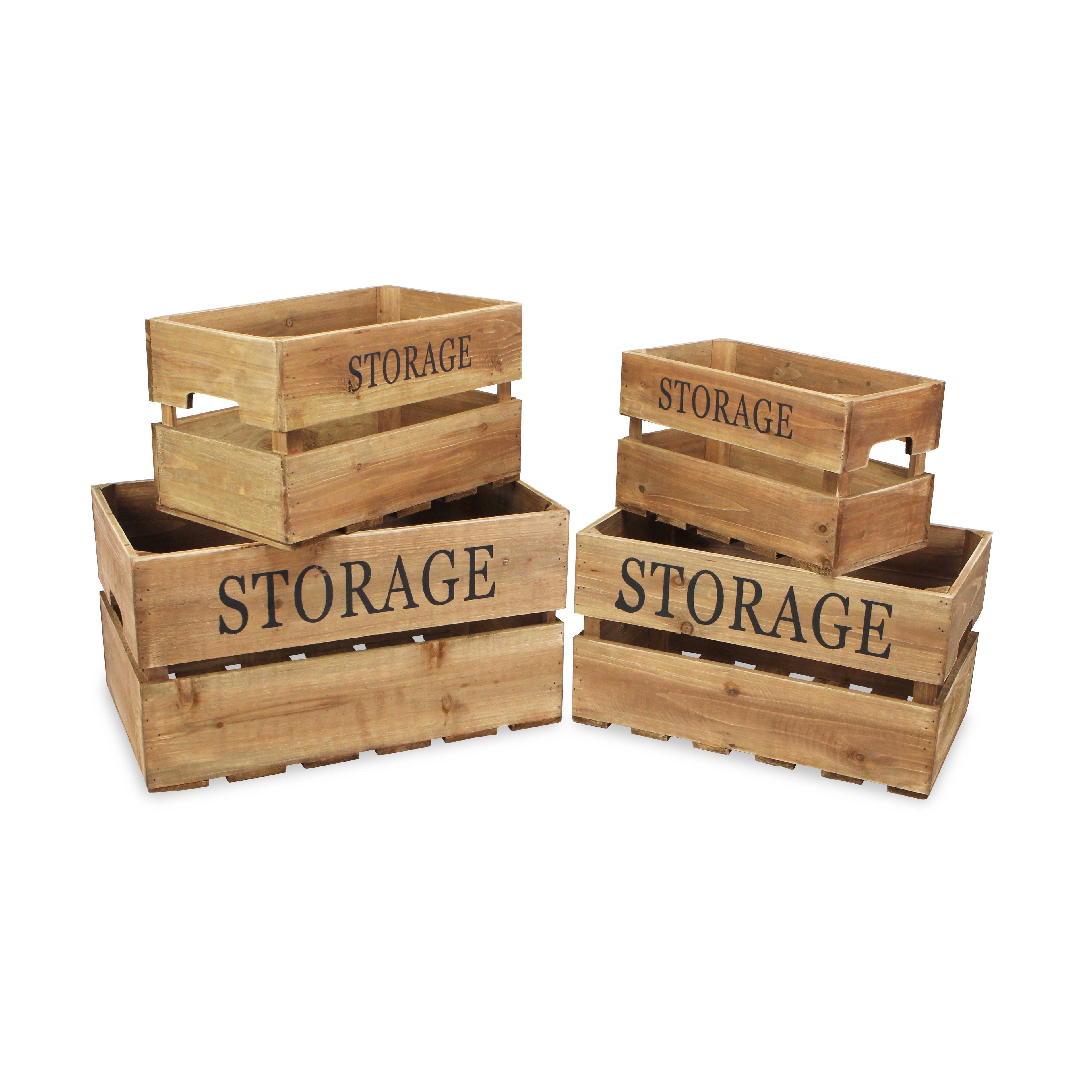 Set of Four Brown Solid Wood Crate