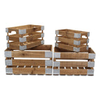 Set of Four Natural Solid Wood And Metal Crate