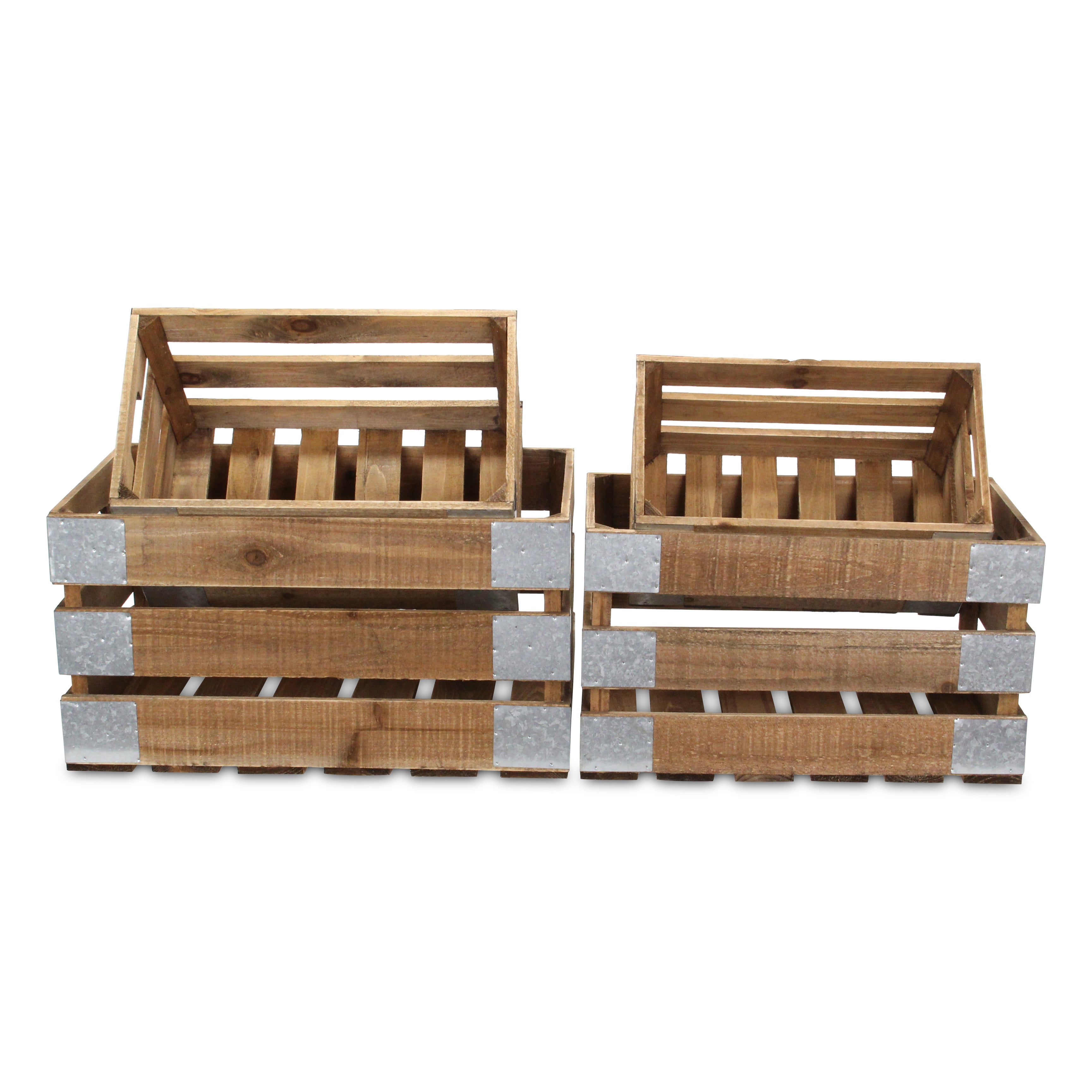 Set of Four Natural Solid Wood And Metal Crate
