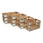 Set of Four Natural Solid Wood And Metal Crate