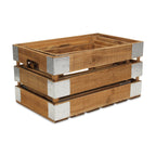 Set of Four Natural Solid Wood And Metal Crate